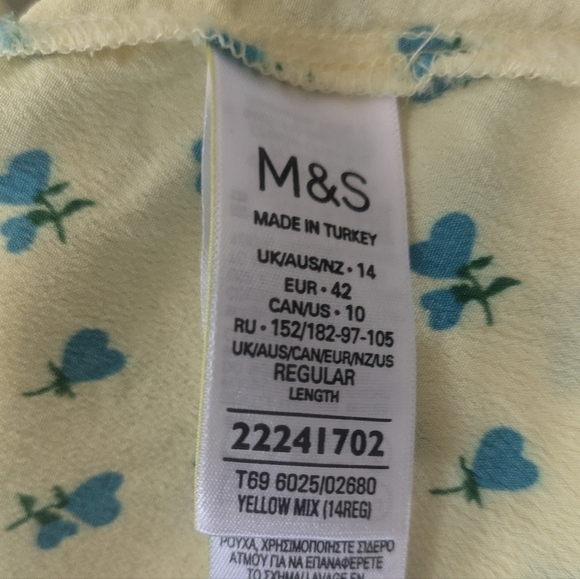 NWOT M&S Printed V-Neck Puff Sleeve Midi Tea Dress Yellow Blue - Picture 9 of 12